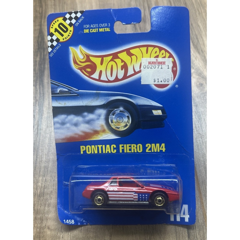 VERY RARE HOT WHEELS 1990 #114 Pontiac Fiero M24 BLUE CARD HOG wheel